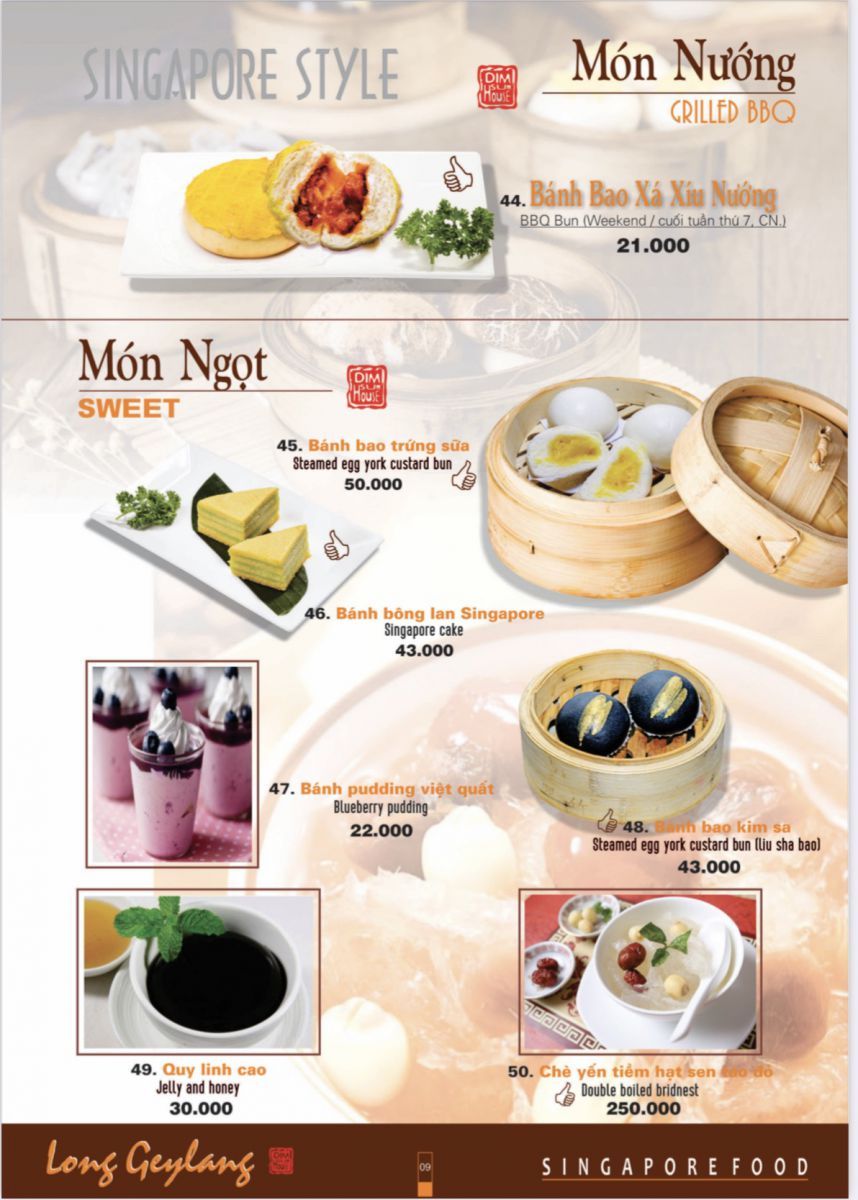 menu món mới tại Long Geylang
